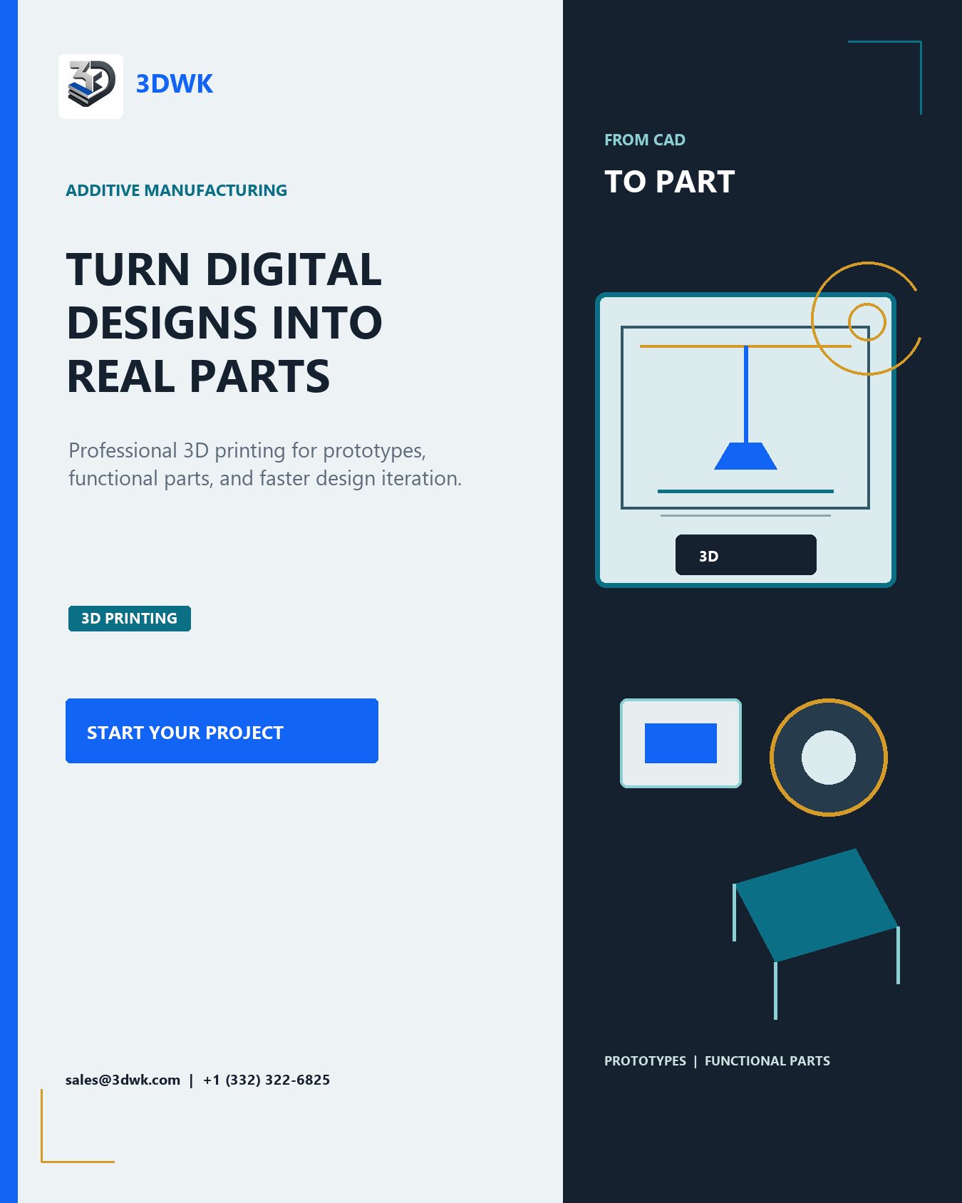 3DWK Turn Digital Designs into Real Parts 3D printing poster