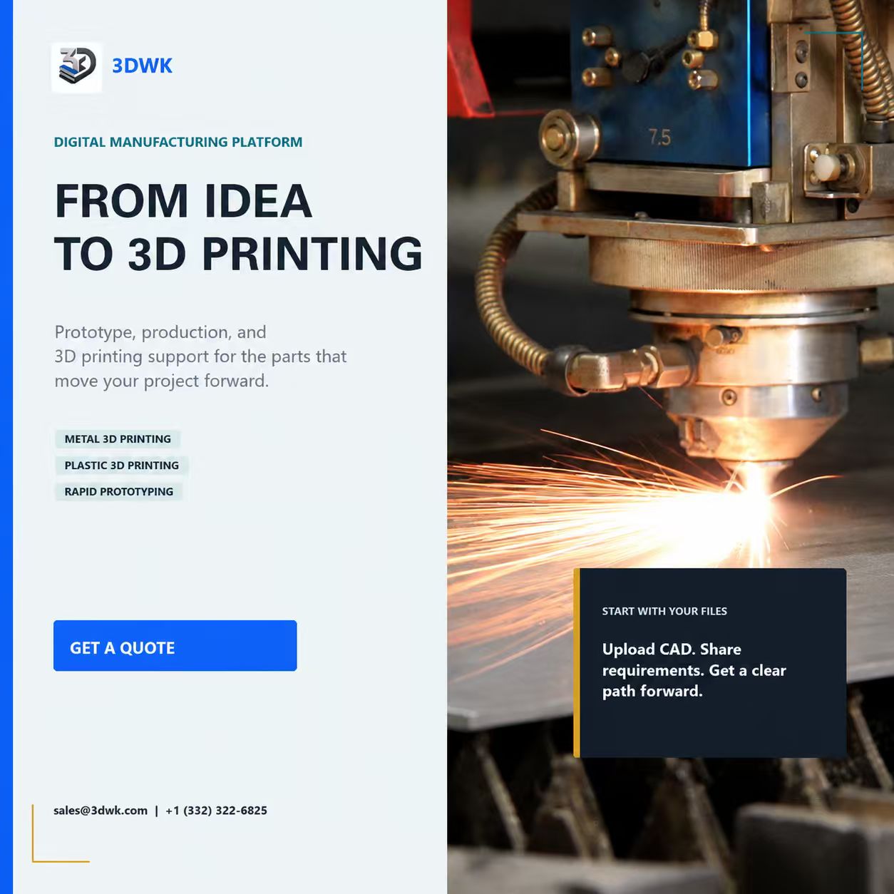 3DWK From Idea to Production manufacturing poster featuring a precision metal component