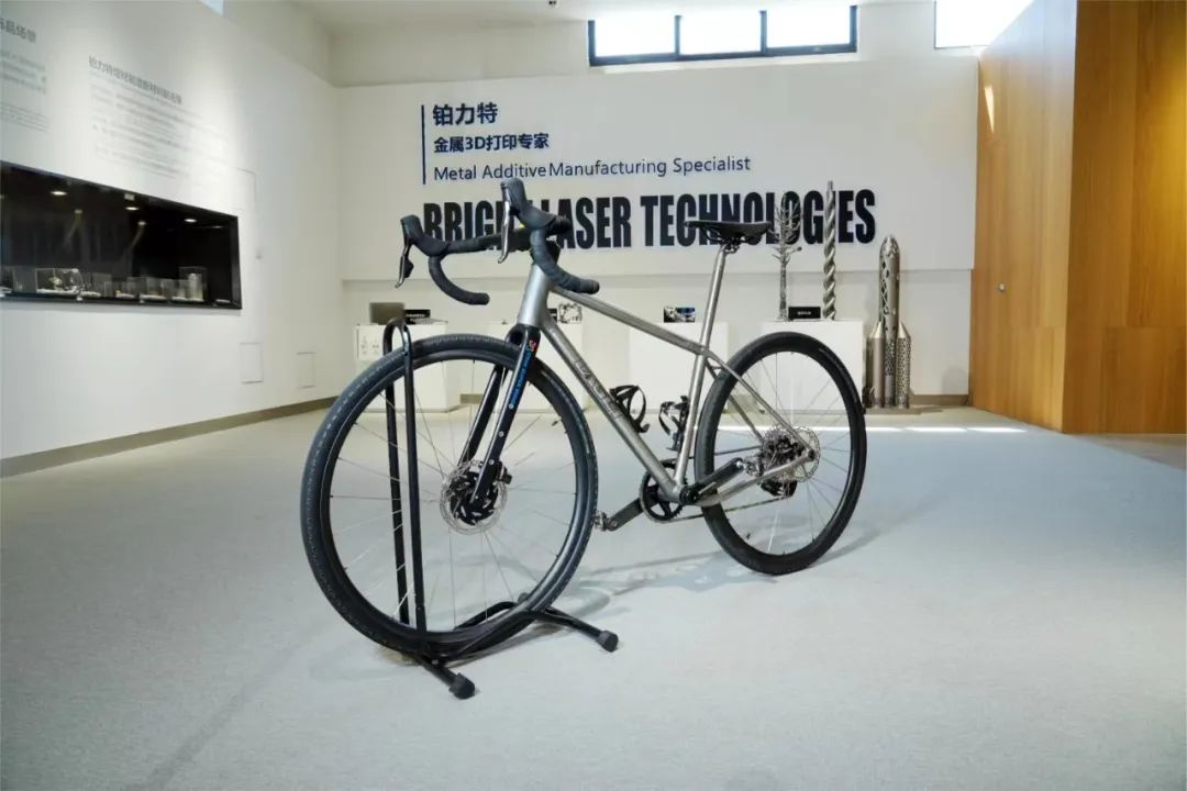 Titanium additive manufacturing bicycle displayed in a metal AM showroom