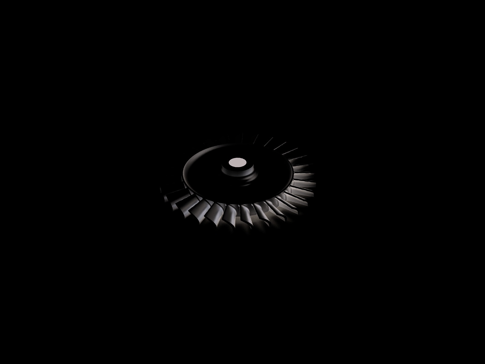 Compact metal additive radial-bladed disk blank with flat hub top on black background