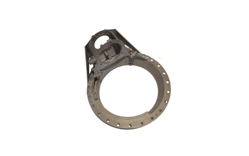 Metal additive aviation gear housing with ribs and flange openings