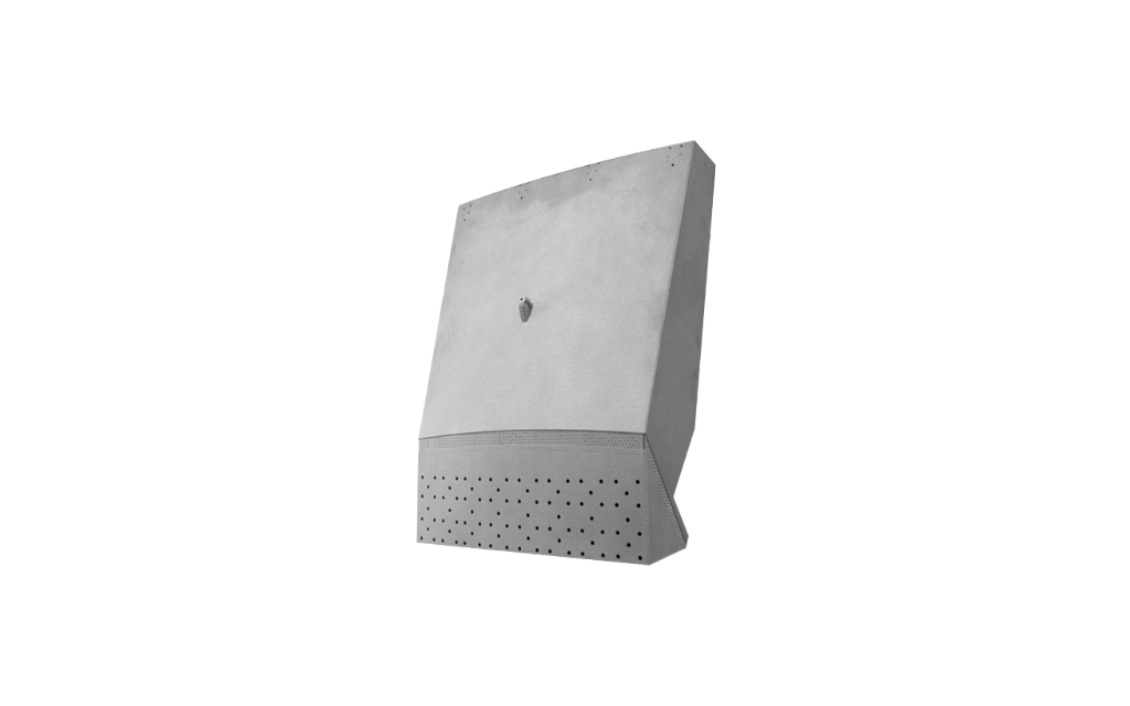 Metal additive perforated wedge housing with face grid and conical port