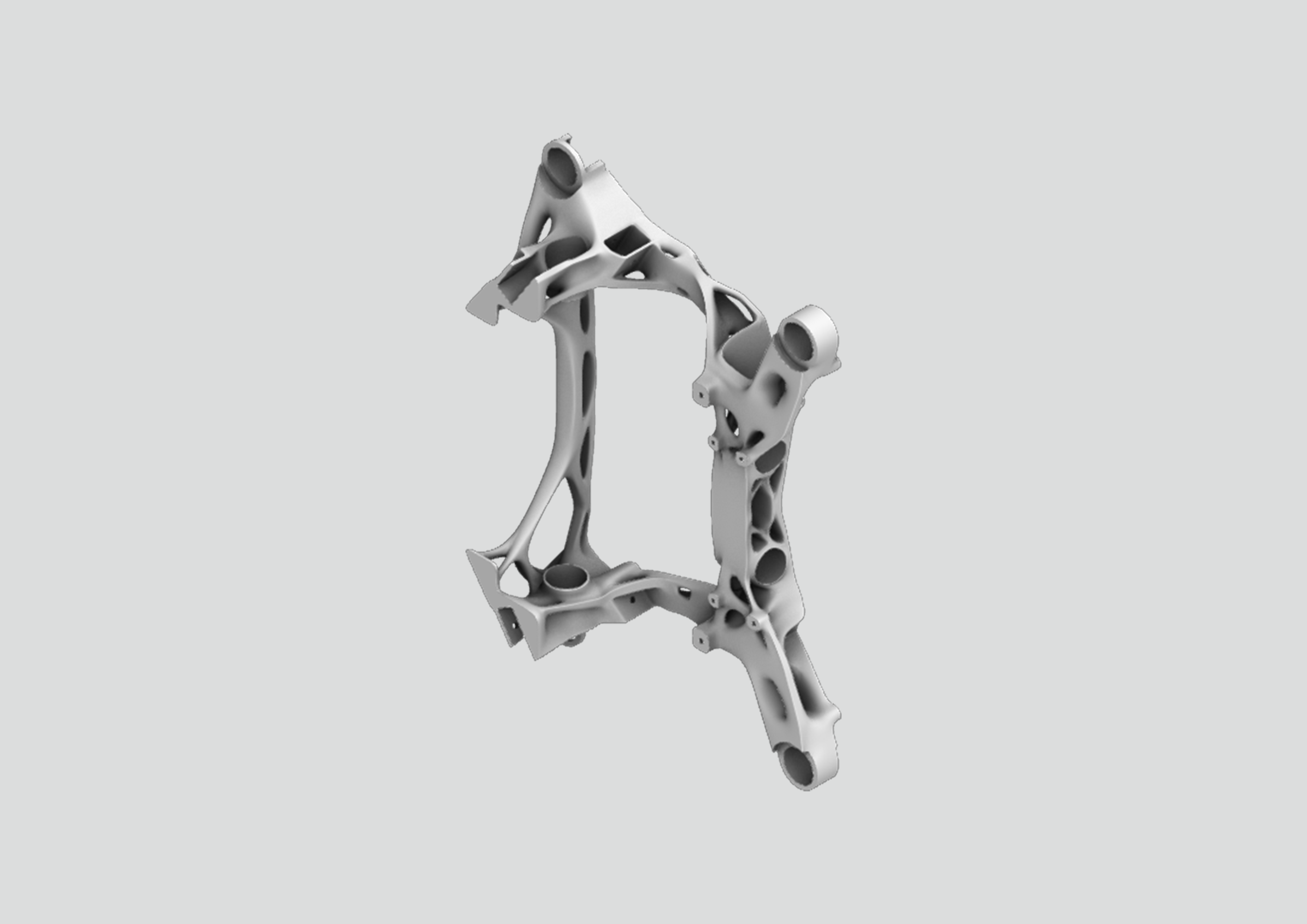 Topology-optimized metal AM chassis subframe with organic ribs and bushing bosses